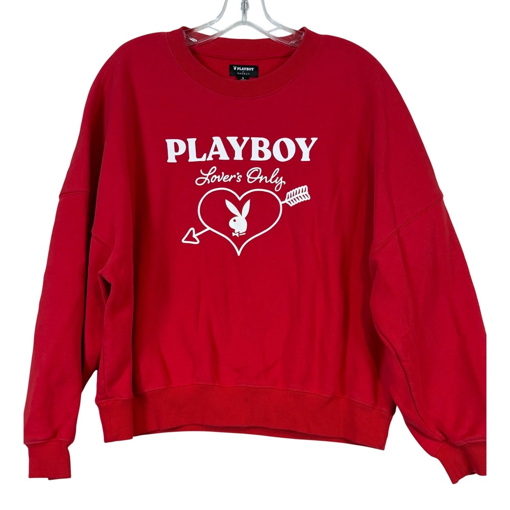 Playboy x PacSun Red Lovers Only Heart Graphic Sweatshirt Womens Small Y2K Retro